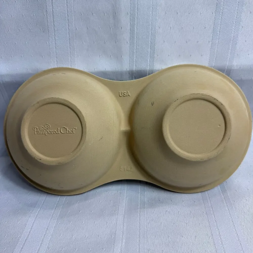 Pampered Chef USA Made Dual Stoneware Microwave‎ Egg Cooker Bowl Set NWOB